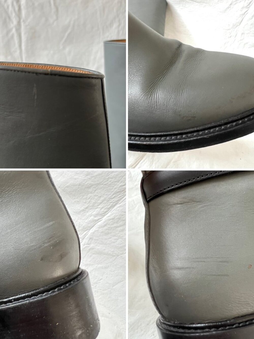 Balenciaga riding boots gray leather knee high 39 9 womens pull on black harness - Picture 11 of 15